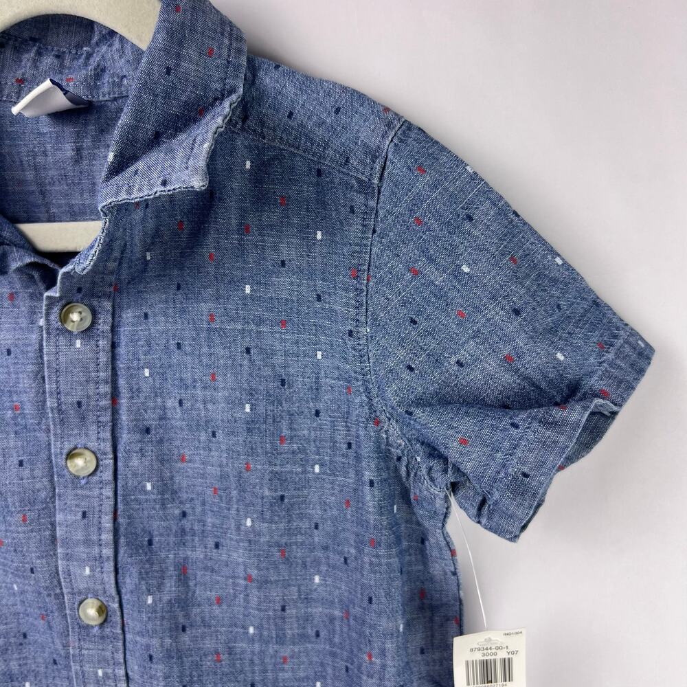 Old Navy, Short Sleeve Chambray Shirt, Blue, 100% Cotton, Button-Up Polka Dot - Picture 2 of 11